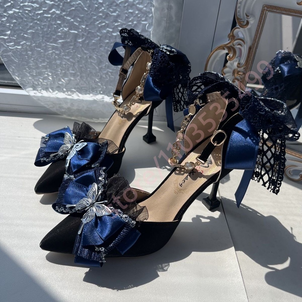 Women'S Shoes Navy Blue - 2026 New Satin Pointed Toe Heels