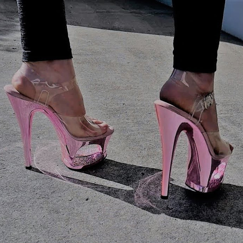 Clear Strap Heel - Pink Hollow Out Platform Stilettos Clear
