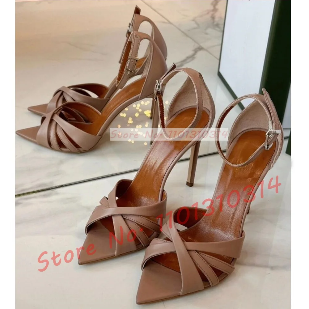 Women Shoes Zara - Nude Cross Strap High Heels Sandals