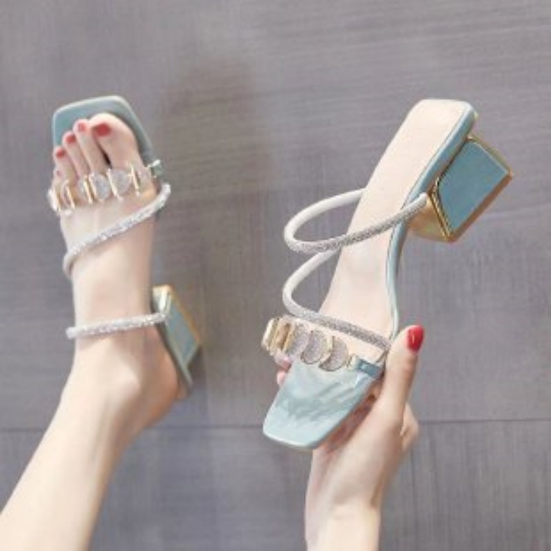 Clear Strap Heel - Women Summer Rhinestone Clear Strap Sandals