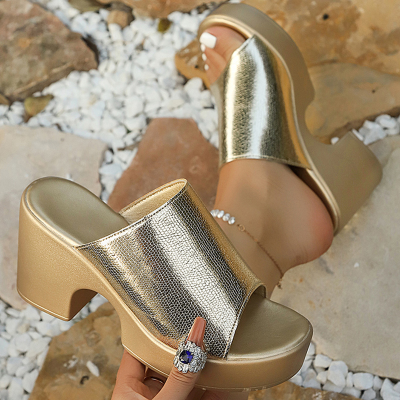Fashion Gold Silver Chunky Pla - огляд і ціна Square Toe Mule