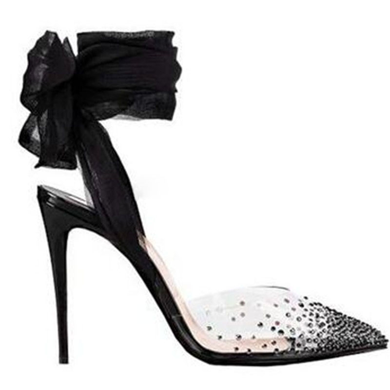 Red White Black Mesh Ribbon La - огляд і ціна Clear Strap Heel