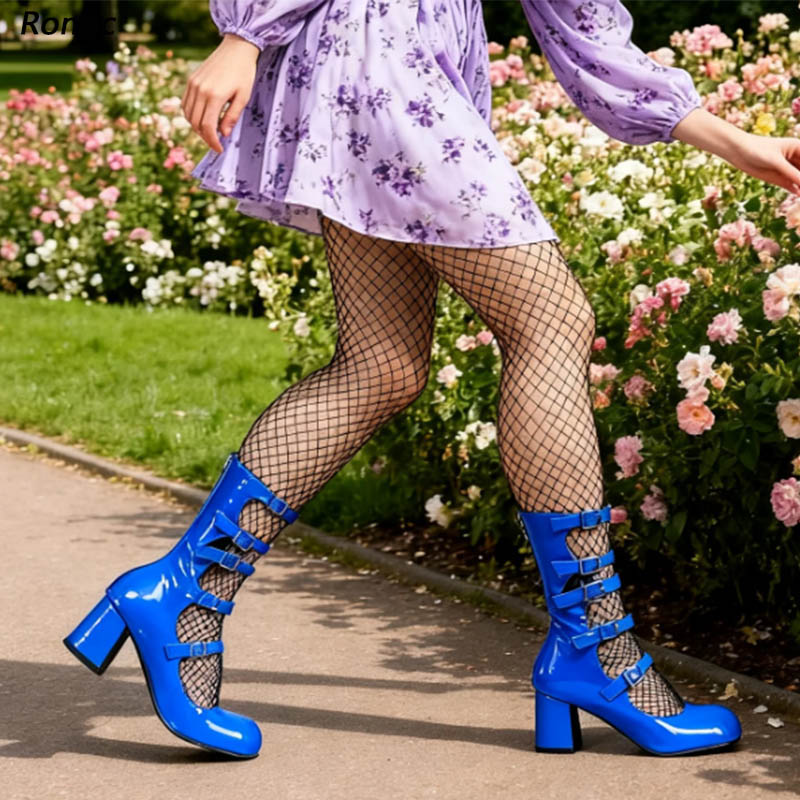 Blue Patent Leather Gothic Boo - огляд і ціна Women'S Shoes Navy Blue