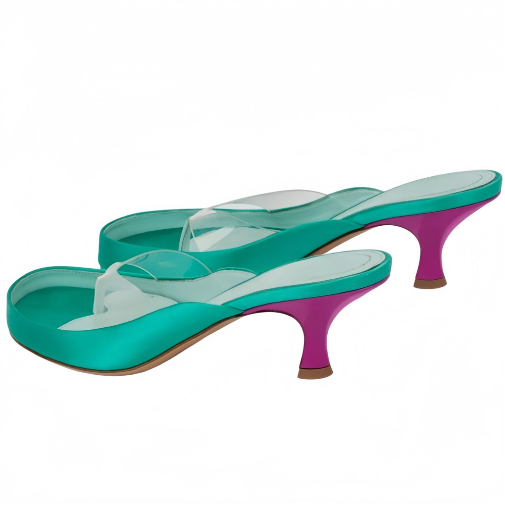 Women Gold Satin Thong Mules C - огляд і ціна Clear Strap Heel